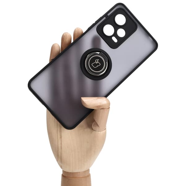 Bizon Case Hybrid Ring Fingerringfodral för Xiaomi Redmi Note 12 Pro 5G, Rökfärgad med Svart Ram