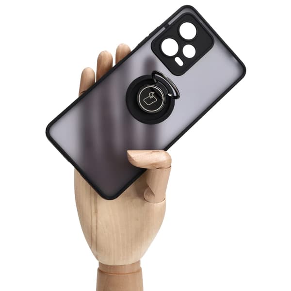 Bizon Case Hybrid Ring Fingerringfodral för Xiaomi Redmi Note 12 Pro 5G, Rökfärgad med Svart Ram
