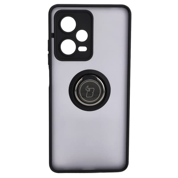 Bizon Case Hybrid Ring Fingerringfodral för Xiaomi Redmi Note 12 Pro 5G, Rökfärgad med Svart Ram