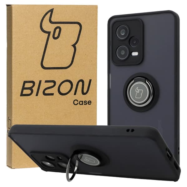 Bizon Case Hybrid Ring Fingerringfodral för Xiaomi Redmi Note 12 Pro 5G, Rökfärgad med Svart Ram