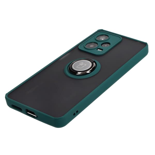 Bizon Case Hybrid Ring Fingerring Cover til Xiaomi Redmi Note 12 Pro+ 5G, Røgfarvet med Mørkegrøn Ramme