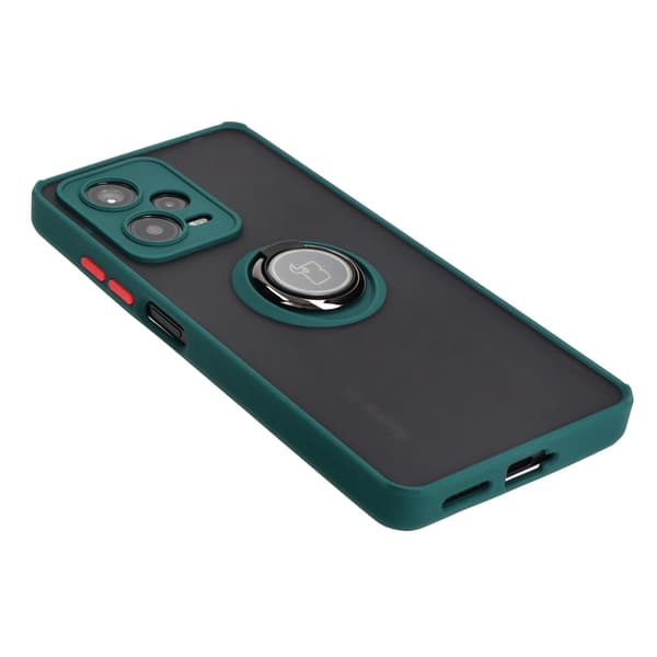 Bizon Case Hybrid Ring Fingerring Cover til Xiaomi Redmi Note 12 Pro+ 5G, Røgfarvet med Mørkegrøn Ramme