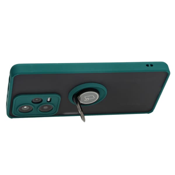 Bizon Case Hybrid Ring Fingerring Cover til Xiaomi Redmi Note 12 Pro+ 5G, Røgfarvet med Mørkegrøn Ramme