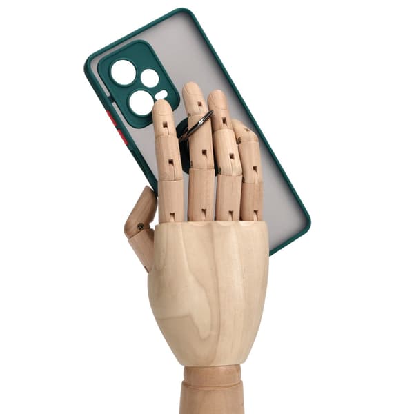 Bizon Case Hybrid Ring Fingerring Cover til Xiaomi Redmi Note 12 Pro+ 5G, Røgfarvet med Mørkegrøn Ramme