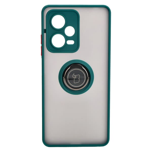Bizon Case Hybrid Ring Fingerring Cover til Xiaomi Redmi Note 12 Pro+ 5G, Røgfarvet med Mørkegrøn Ramme