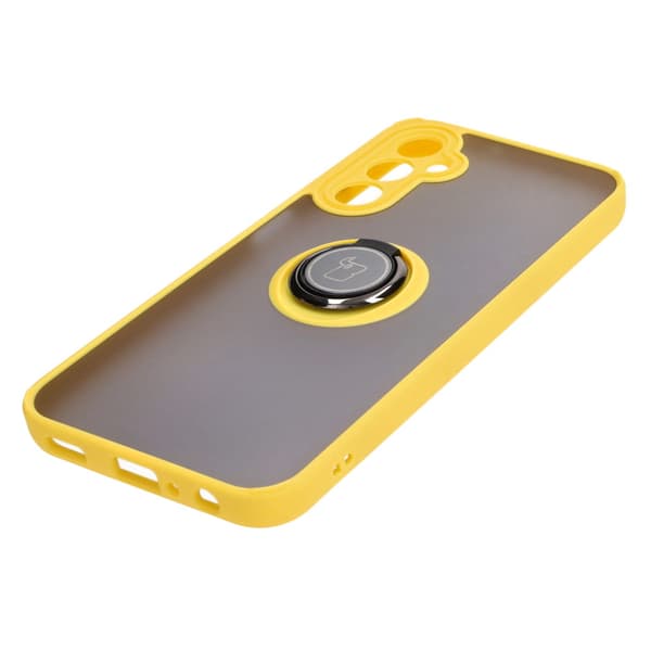 Bizon Case Hybrid Ring Fingerring Cover til Galaxy A24 4G, Røgfarvet med Gul Ramme