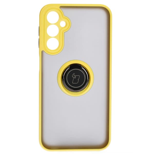 Bizon Case Hybrid Ring Fingerring Cover til Galaxy A24 4G, Røgfarvet med Gul Ramme