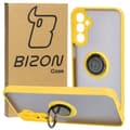 Miniatyrbillede 1 af 8: Bizon Case Hybrid Ring Fingerring Cover til Galaxy A24 4G, Røgfarvet med Gul Ramme
