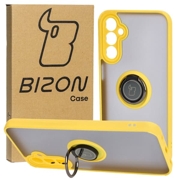 Bizon Case Hybrid Ring Fingerring Cover til Galaxy A24 4G, Røgfarvet med Gul Ramme