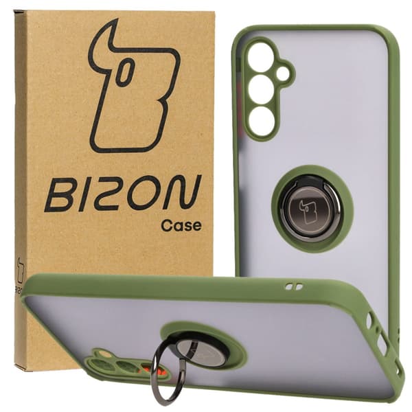 Bizon Case Hybrid Sormus Sormuskotelo Galaxy M14 5G:lle, savunpunainen ja vihreällä kehyksellä