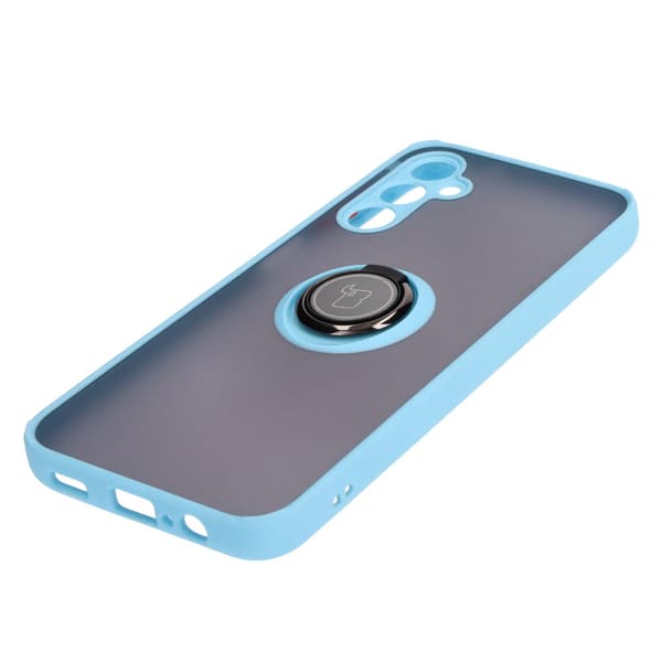 Bizon Case Hybrid Ring Fingerring Cover til Galaxy M14 5G, Røgfarvet med Lyseblå Ramme