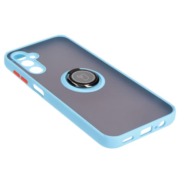 Bizon Case Hybrid Ring Fingerring Cover til Galaxy M14 5G, Røgfarvet med Lyseblå Ramme