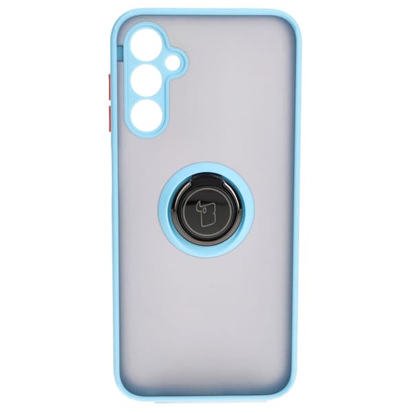Bizon Case Hybrid Ring Fingerring Cover til Galaxy M14 5G, Røgfarvet med Lyseblå Ramme