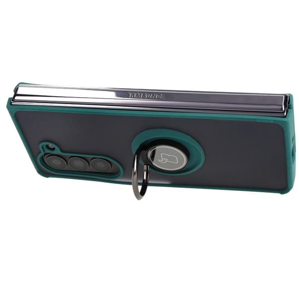 Bizon Case Hybrid Ring Fingerring Cover til Galaxy Z Fold5, Røgfarvet med Mørkegrøn Ramme