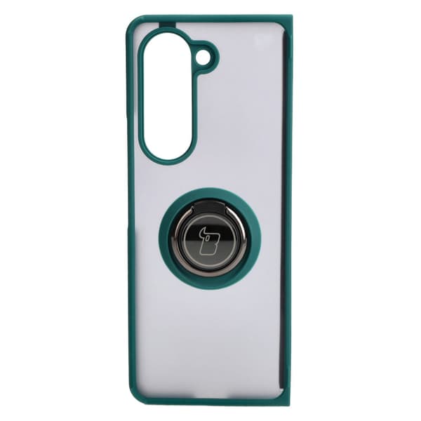 Bizon Case Hybrid Ring Fingerring Cover til Galaxy Z Fold5, Røgfarvet med Mørkegrøn Ramme