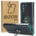 Miniatyrbillede 1 af 6: Bizon Case Hybrid Ring Fingerring Cover til Galaxy Z Fold5, Røgfarvet med Mørkegrøn Ramme
