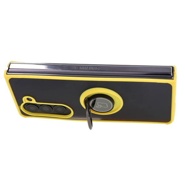 Bizon Case Hybrid Ring Fingerring Cover til Galaxy Z Fold5, Røgfarvet med Gul Ramme
