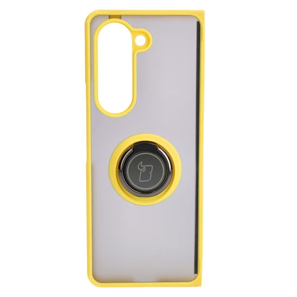Bizon Case Hybrid Ring Fingerring Cover til Galaxy Z Fold5, Røgfarvet med Gul Ramme