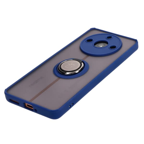 Bizon Case Hybrid Ringfingerringfodral för Realme 11 Pro / 11 Pro+, rökfärgat med marinblå ram