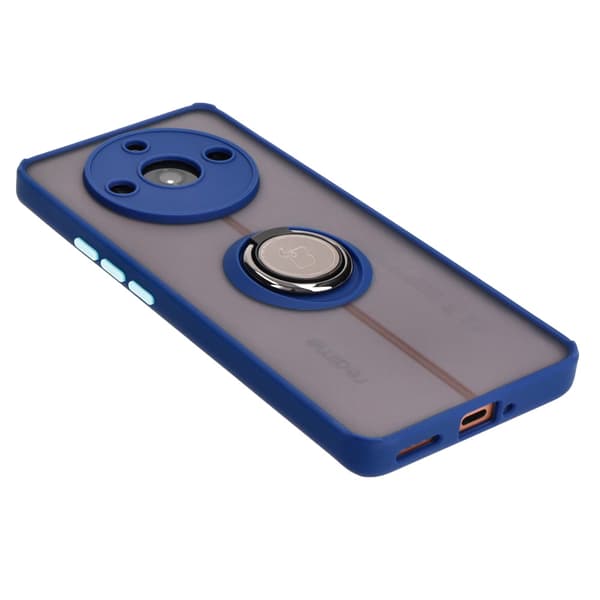 Bizon Case Hybrid Ringfingerringfodral för Realme 11 Pro / 11 Pro+, rökfärgat med marinblå ram
