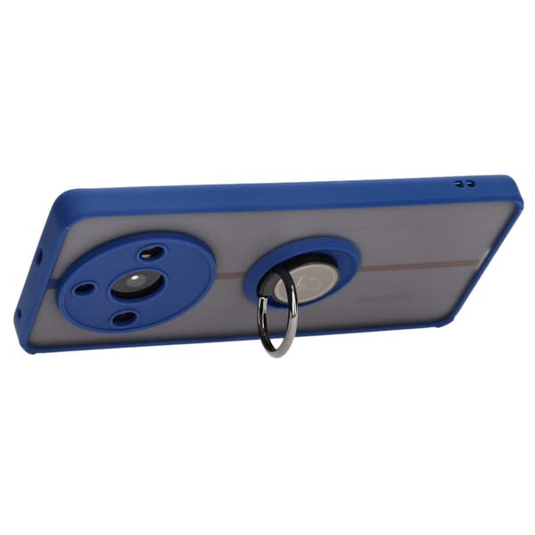 Bizon Case Hybrid Ringfingerringfodral för Realme 11 Pro / 11 Pro+, rökfärgat med marinblå ram
