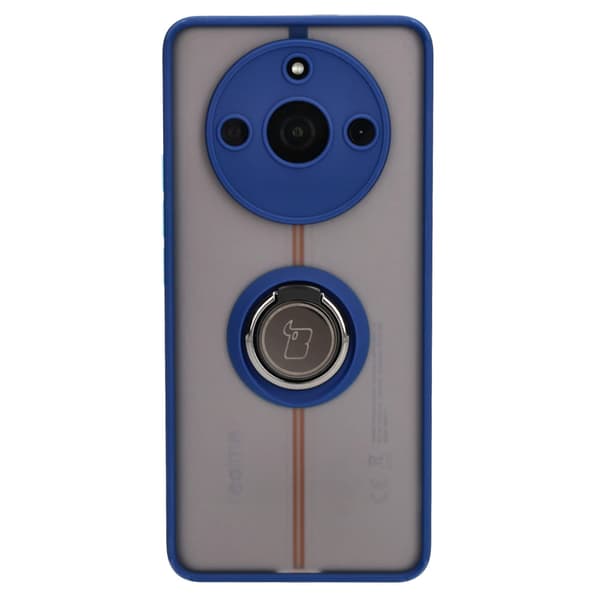 Bizon Case Hybrid Ringfingerringfodral för Realme 11 Pro / 11 Pro+, rökfärgat med marinblå ram