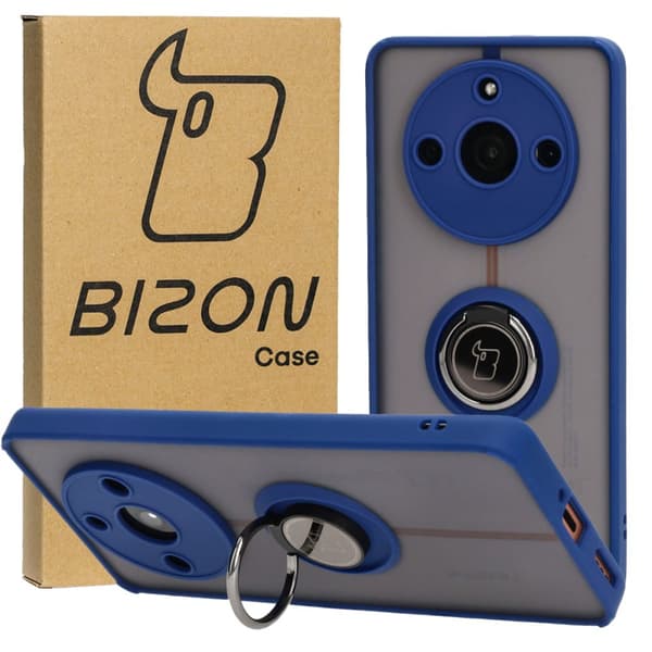 Bizon Case Hybrid Ringfingerringfodral för Realme 11 Pro / 11 Pro+, rökfärgat med marinblå ram