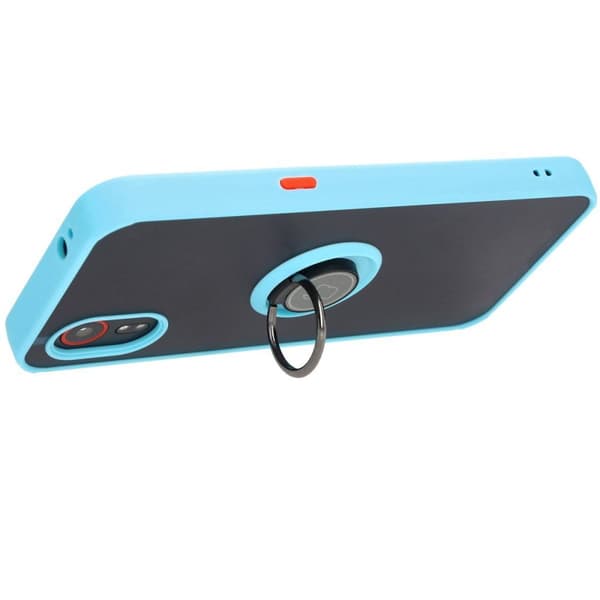 Bizon Case Hybrid Ring Fingerring Cover til Galaxy Xcover7, Røgfarvet med Lyseblå Ramme