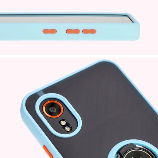 Bizon Case Hybrid Ring Finger Ringfodral för Galaxy Xcover7, Rökfärgad med Ljusblå Ram
