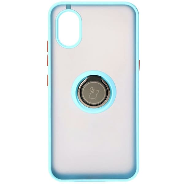 Bizon Case Hybrid Ring Finger Ringfodral för Galaxy Xcover7, Rökfärgad med Ljusblå Ram