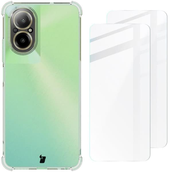 Fodral + 2x Bizon-fodral Clear Pack glas för Realme C67 4G, transparent