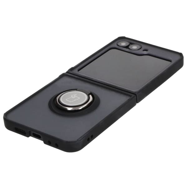 Bizon Case Hybrid Ring Finger Ring-skal för Galaxy Z Flip6, rökfärgad med svart ram