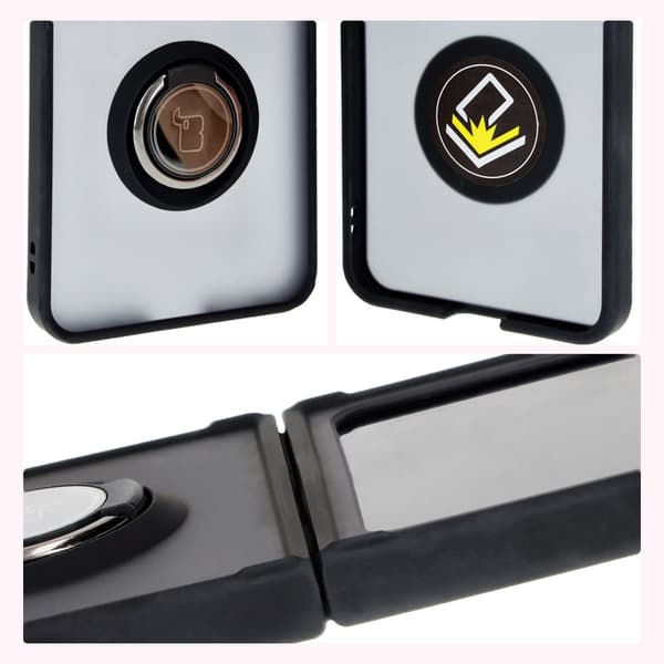 Bizon Case Hybrid Ring Finger Ring-skal för Galaxy Z Flip6, rökfärgad med svart ram