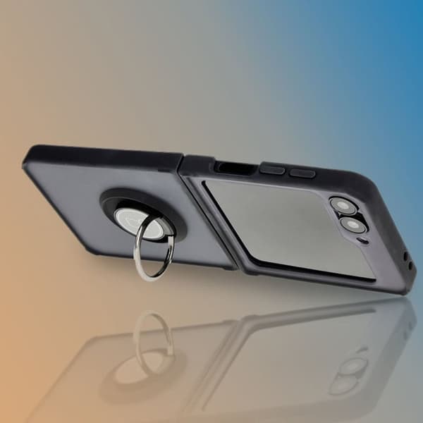 Bizon Case Hybrid Ring Finger Ring-skal för Galaxy Z Flip6, rökfärgad med svart ram