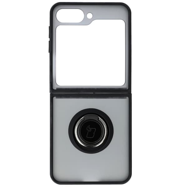 Bizon Case Hybrid Ring Finger Ring-skal för Galaxy Z Flip6, rökfärgad med svart ram