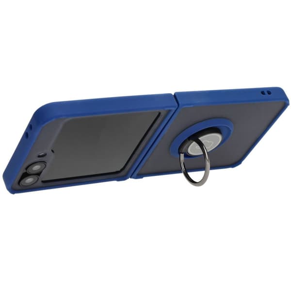 Bizon Case Hybrid Ring Fingerring-cover til Galaxy Z Flip6, røgfarvet med marineblå ramme