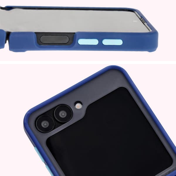Bizon Case Hybrid Ring Fingerring-cover til Galaxy Z Flip6, røgfarvet med marineblå ramme