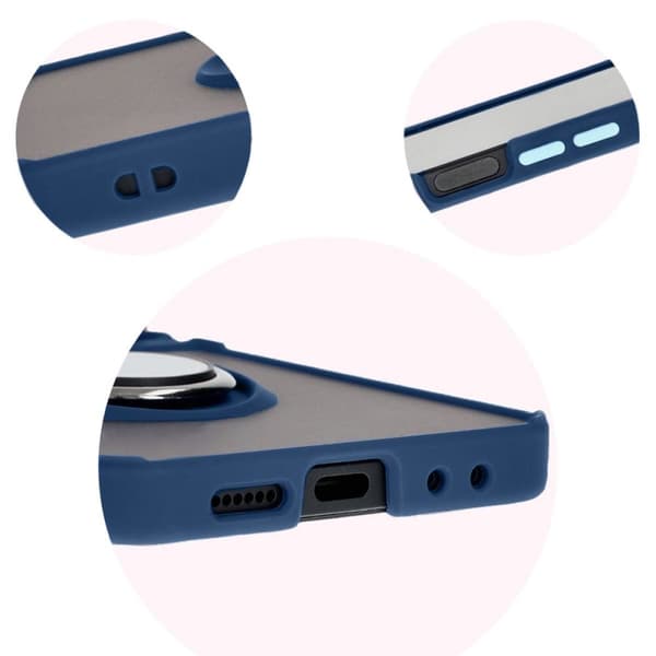 Bizon Case Hybrid Ring Fingerring-cover til Galaxy Z Flip6, røgfarvet med marineblå ramme