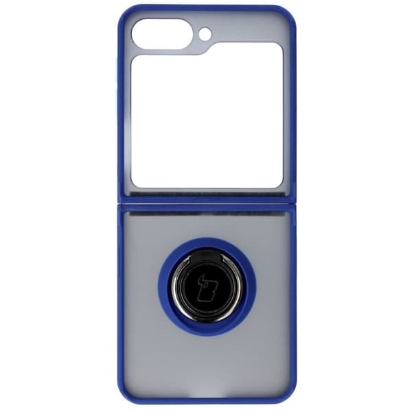 Bizon Case Hybrid Ring Fingerring-cover til Galaxy Z Flip6, røgfarvet med marineblå ramme