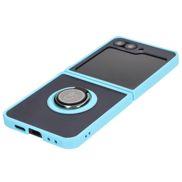 Bizon Case Hybrid Ring Finger Ring-skal för Galaxy Z Flip6, rökfärgad med ljusblå ram