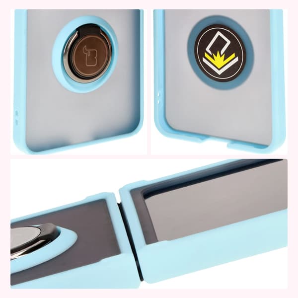 Bizon Case Hybrid Ring Finger Ring-skal för Galaxy Z Flip6, rökfärgad med ljusblå ram