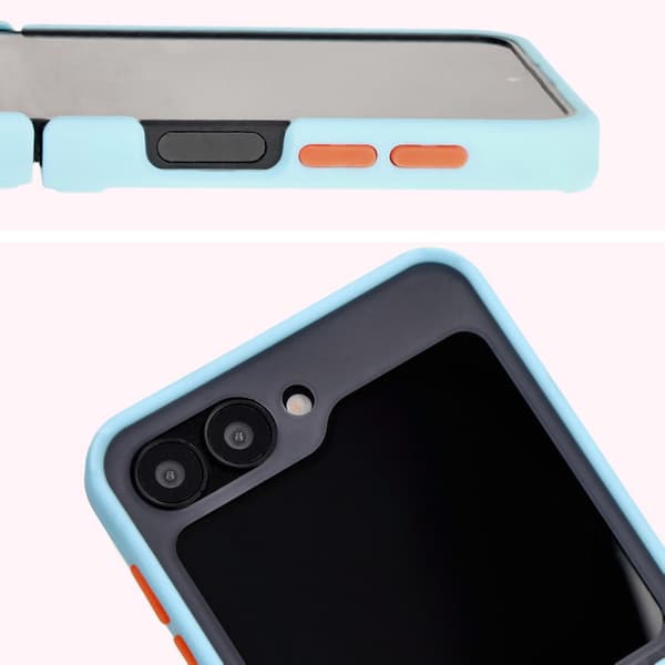 Bizon Case Hybrid Ring Finger Ring-skal för Galaxy Z Flip6, rökfärgad med ljusblå ram
