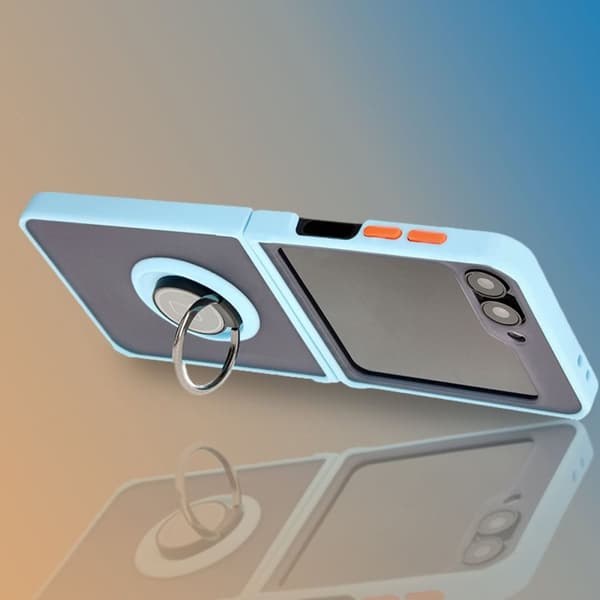 Bizon Case Hybrid Ring Finger Ring-skal för Galaxy Z Flip6, rökfärgad med ljusblå ram