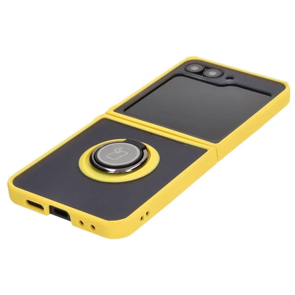 Bizon Case Hybrid Ring Fingerringfodral för Galaxy Z Flip6, rökfärgad med gul ram