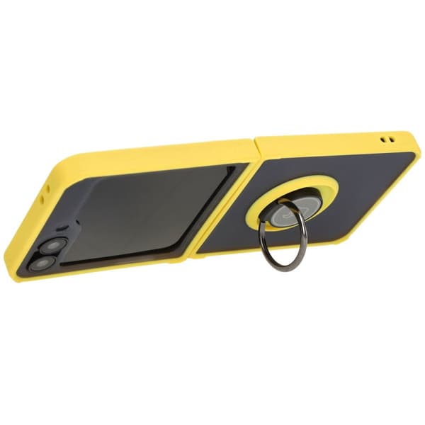 Bizon Case Hybrid Ring Fingerringfodral för Galaxy Z Flip6, rökfärgad med gul ram