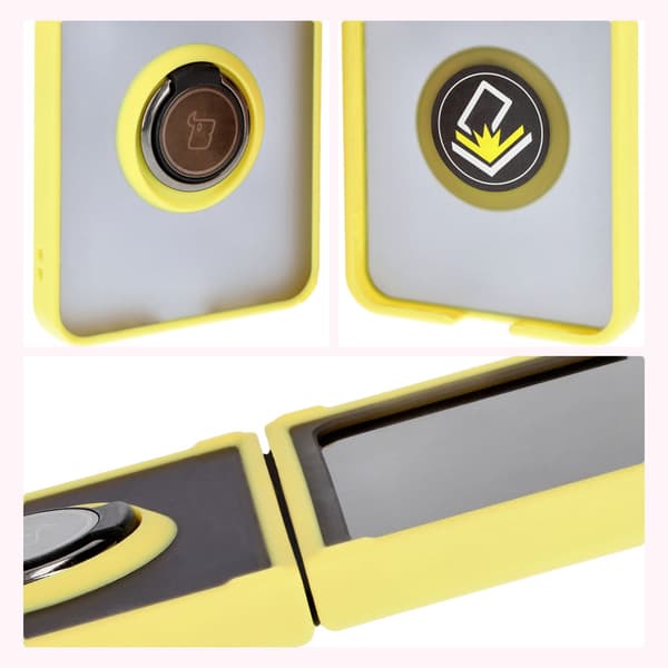 Bizon Case Hybrid Ring Fingerringfodral för Galaxy Z Flip6, rökfärgad med gul ram