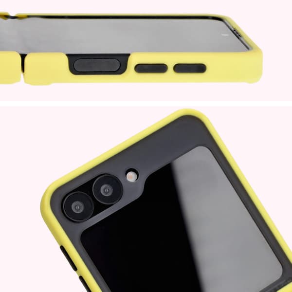 Bizon Case Hybrid Ring Fingerringfodral för Galaxy Z Flip6, rökfärgad med gul ram