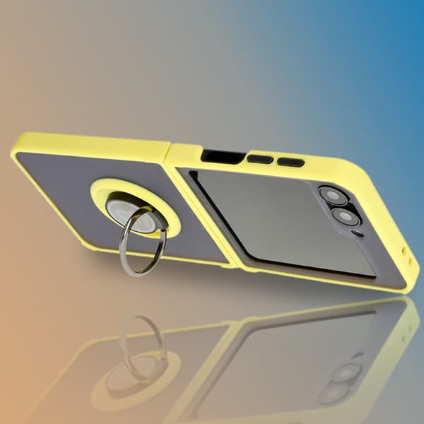 Bizon Case Hybrid Ring Fingerringfodral för Galaxy Z Flip6, rökfärgad med gul ram