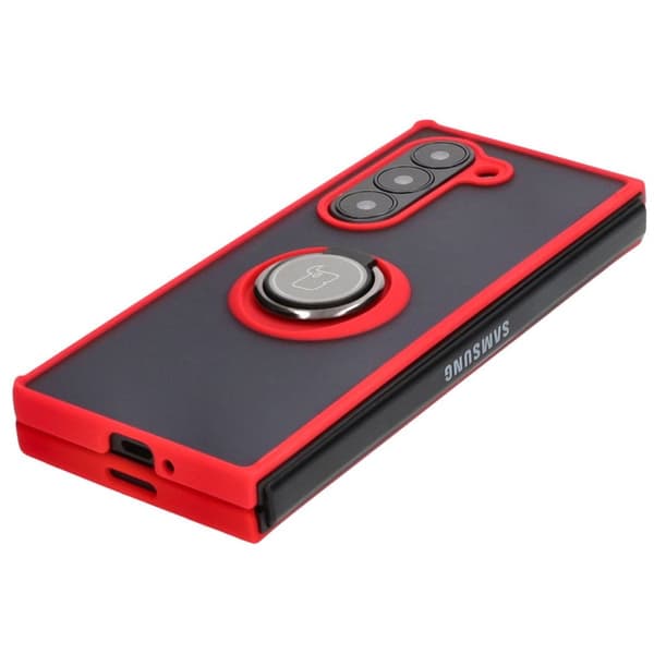 Bizon Case Hybrid Ring Fingerring Cover til Galaxy Z Fold6, Røgfarvet med Rød Ramme