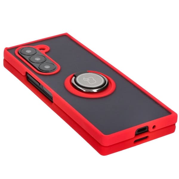 Bizon Case Hybrid Ring Fingerring Cover til Galaxy Z Fold6, Røgfarvet med Rød Ramme